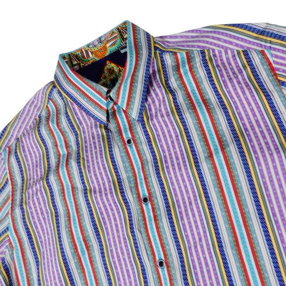 Robert Graham Multicolor Striped Embroidered Button Up Shirt Flip Cuff Mens L - Picture 1 of 8